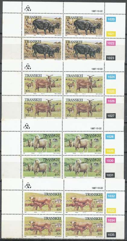 Transkei 1987 domestic animals control blocks of 4