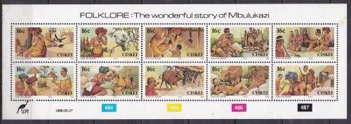 Ciskei 1988 folklore mini sheet, MNH. LOOK SCAN