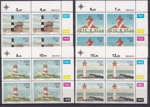 RSA 1989 lighthouses control blocks of 4, MNH. LOOK SCAN