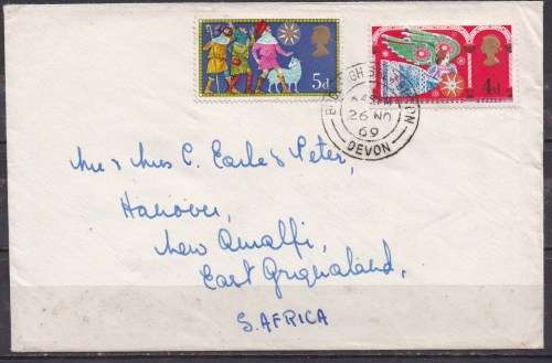 Great Britain 1969 Christmas 2 stamp cover. LOOK SCAN