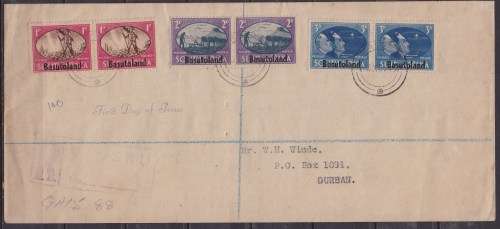 Basutoland 1945 O/P on Union of SA victory issue FDC. LOOK SCAN
