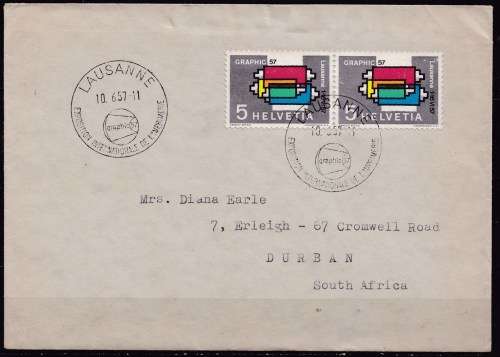 Switzerland 1957 inking device printing machine cover pair. LOOK SCAN