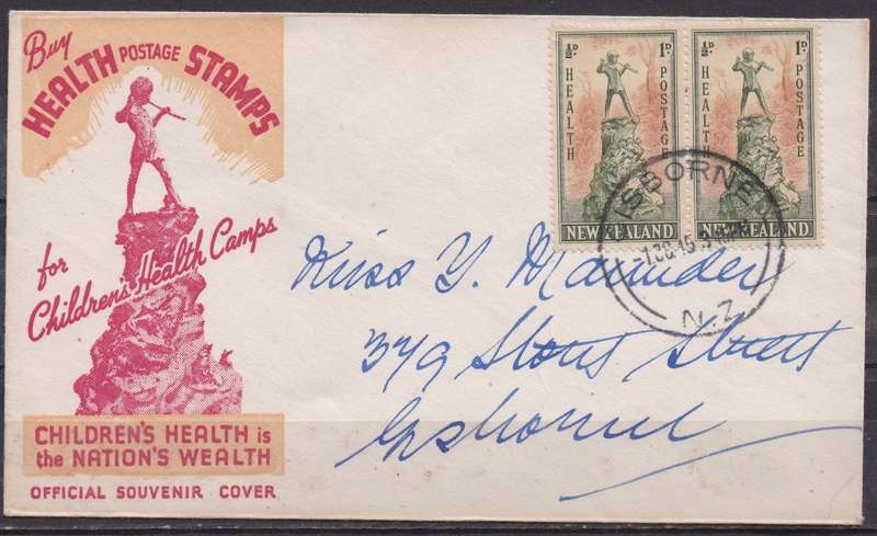 New Zealand 1945 health stamp cover variety. LOOK SCAN.