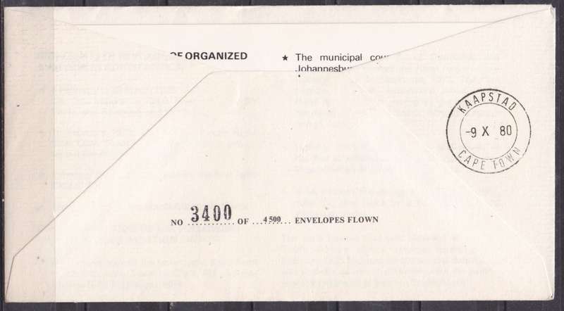 RSA 1980 60yrs of aviation in SA flown cover. LOOK SCAN.
