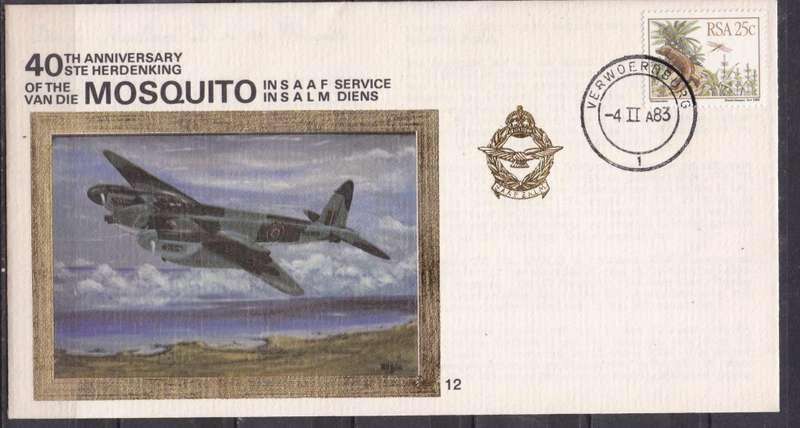 RSA 1983 Mosquito 40th ann. in SAAF flown cover. LOOK SCAN.