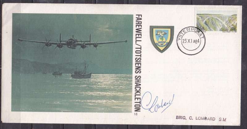 RSA 1984 farwell Shackleton signed flown cover. LOOK SCAN.