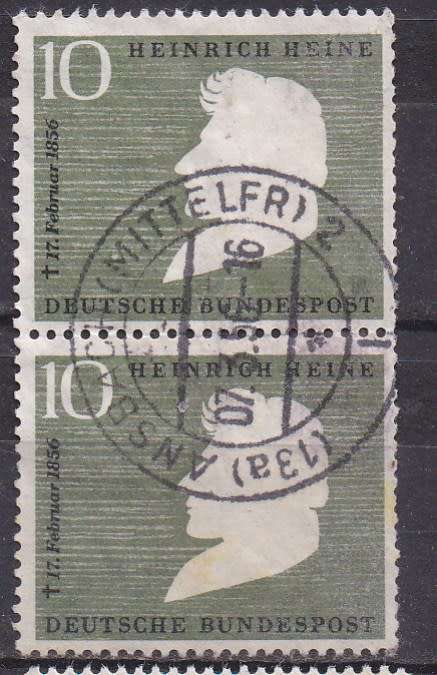 Germany 1956 Heinrich Heine death cent vertical pair FU.