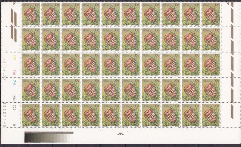 RSA 1977 protea definitive issue 10c full sheet of 100. MNH.