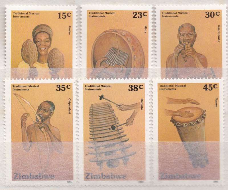 Thematic Zimbabwe 1991 musical instruments full set MNH