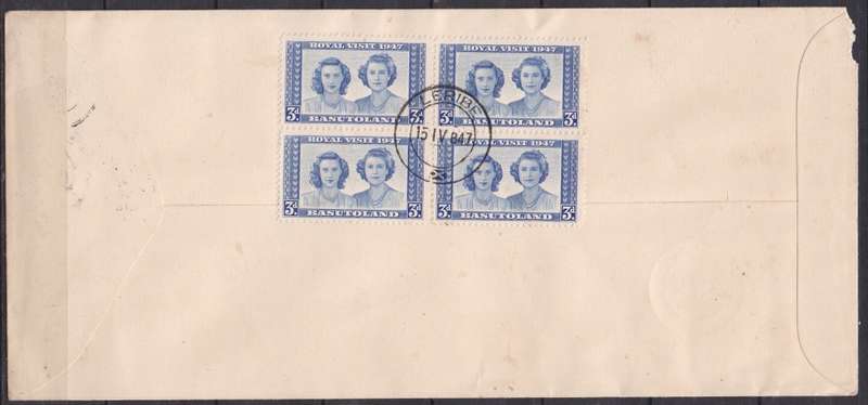 Basutoland 1947 royal visit FDC with blocks of 4.