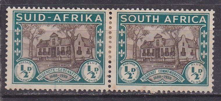 Union of SA 1939 the 250th anni. of Huguenot landing 1/2d + 1/2d mint pair