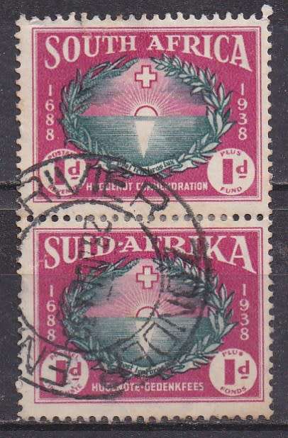 Union of SA 1939 the 250th anni. of Huguenot landing 1d + 1d FU vert pair
