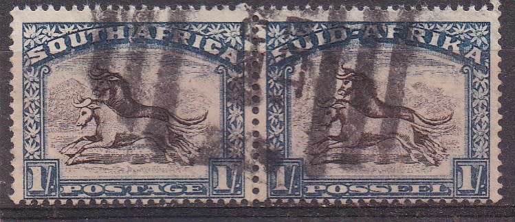Union of SA 1947-54 definitive issue screened 1/- pair FU