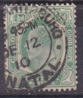 Cape of Good Hope 1902 King Edward vii 1/2d used inter-provincially in Natal FU