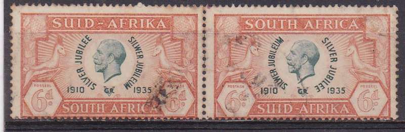 Union of SA 1935 King George silver jubilee 6d pair FU