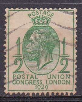 Great Britain 1929 postal union 9th congress 1/2d inverted WMK FU