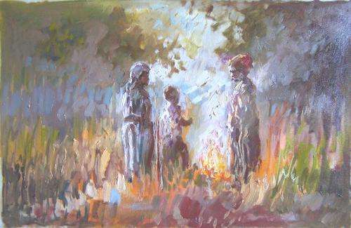 Origianl Oil on Canvas - at the fire (Eric Eatwell)