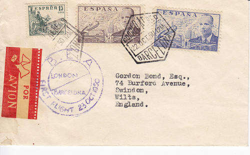 First flight  Barcelona - London 23 Oct 1950