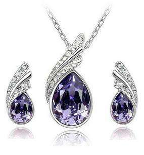 Austria Crystal Water Drop Leaves Earrings & Necklace Set