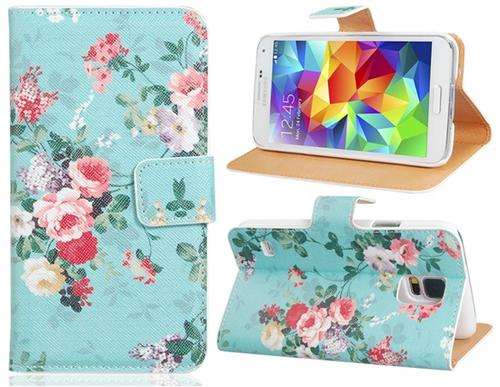 Faux Leather & Plastic Floral Print Flip Case with Magnetic Closure for Samsung Galaxy S5 i9600 (Gre