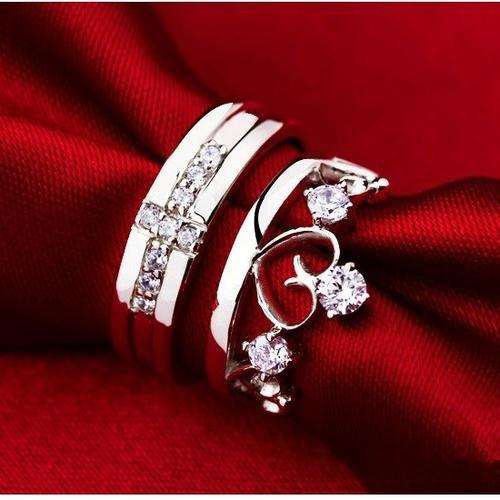 925 Silver Crown Cross Crystal Engagement Wedding Couple Rings
