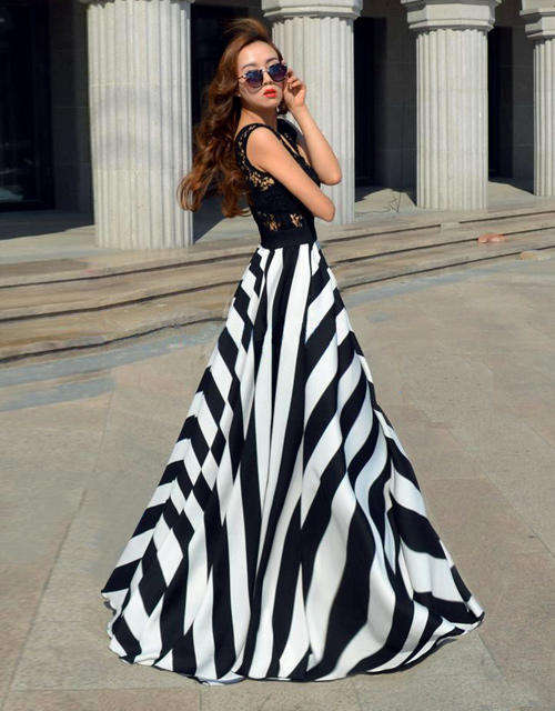 High Waist Stripe Maxi Dress