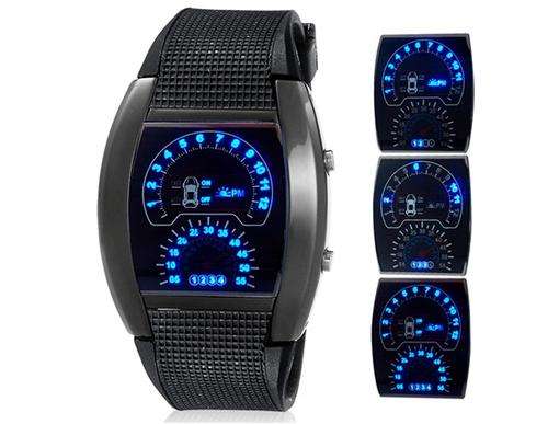 Unisex Car Dashboard Design Dial LED Sports Watch with Rubber Strap (Black)