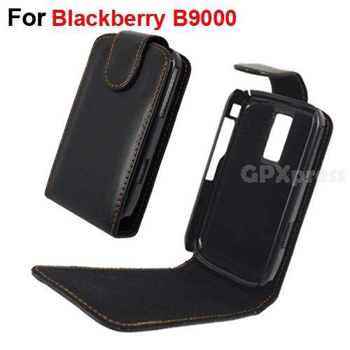 Leather Skin Case Black for Blackberry Bold 9000
