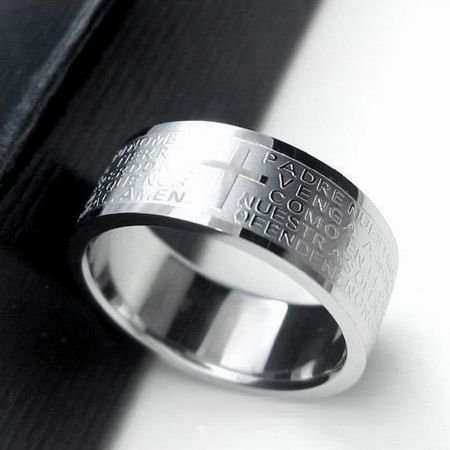 Unisex Titanium Steel Cross Bible Ring