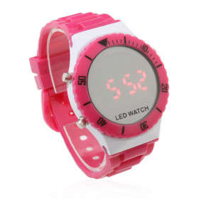 Unisex Luxury Digital Sports Round Mirror Face Led Watch - Rose Red