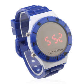 Unisex Luxury Digital Sports Round Mirror Face Led Watch - Blue