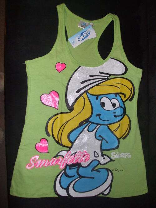 Ladies Green Smurf T-Shirt (Vest) with Smurfette Print (XL)