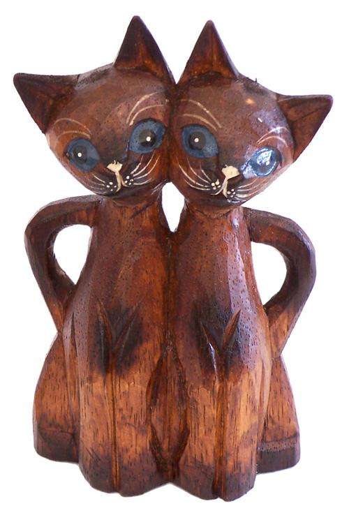 Wooden cat double antik 16cm