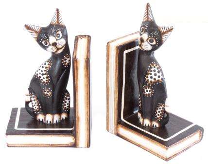 Wooden cat book ends