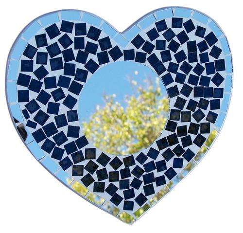 Mosaic Heart Mirrors - 20cm - BLUE