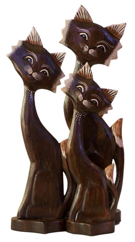 Wooden Cat Set of 3 Brown