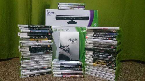 Xbox 360 slim, 250 Gig with Kinnect, 2 Controllers and 54+ games