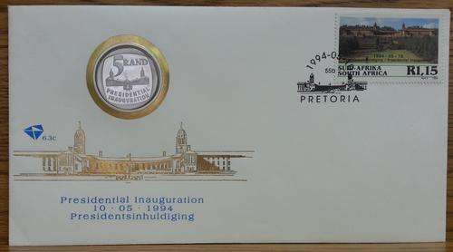 1994 Presidential Inauguration Nelson Mandela FDC 6.3C - R5 Coin-as Issued from Filatelic