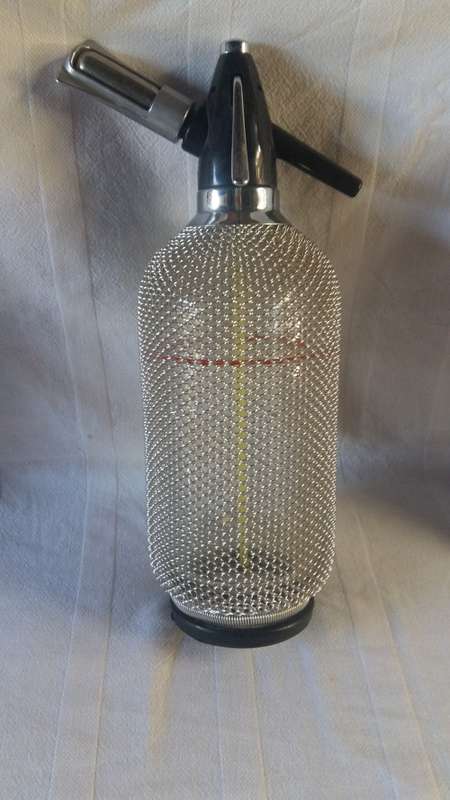 Vintage Soda/Siphon/Seltzer/Spritzer Bottle Made in Czechoslovakia. Red Line. Full size glass seltze