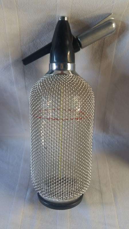 Vintage Soda/Siphon/Seltzer/Spritzer Bottle Made in Czechoslovakia. Red Line. Full size glass seltze