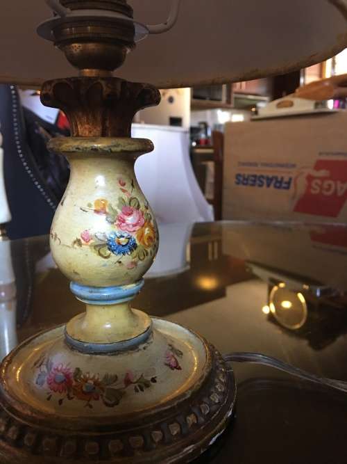 GORGEOUS SMALL HAND PAINTED GILT LAMP WITH SHADE