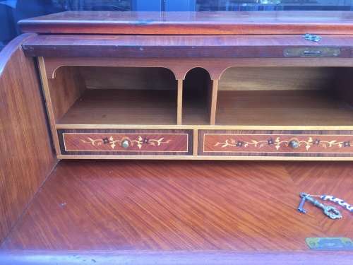 Stunning !!!!! Louis XV Style Cylinder Top Writing Bureau With Inlay Marquetry