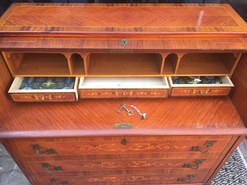 Stunning !!!!! Louis XV Style Cylinder Top Writing Bureau With Inlay Marquetry