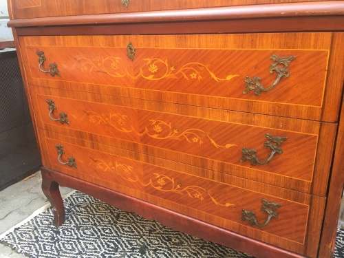 Stunning !!!!! Louis XV Style Cylinder Top Writing Bureau With Inlay Marquetry