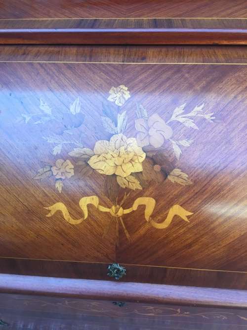 Stunning !!!!! Louis XV Style Cylinder Top Writing Bureau With Inlay Marquetry