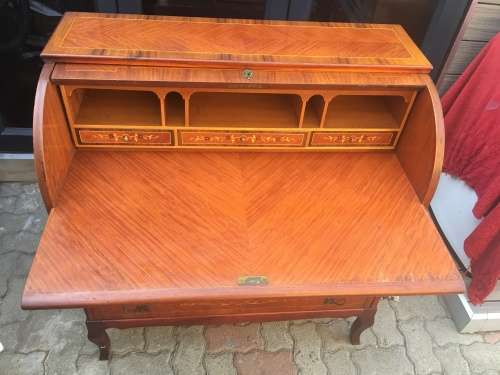 Stunning !!!!! Louis XV Style Cylinder Top Writing Bureau With Inlay Marquetry