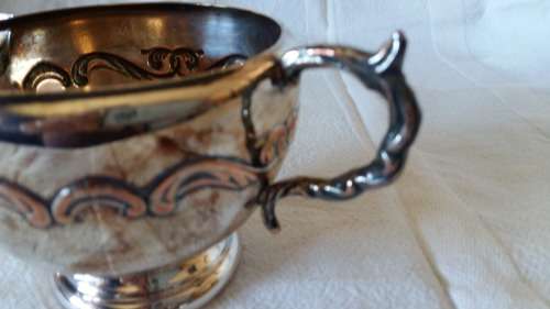 EM-ESS  FOOTED CREAMER , BLANK VIKING PLATE MADE IN CANADA EP COPPER LEAD MOUNTS.