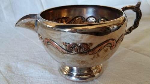 EM-ESS  FOOTED CREAMER , BLANK VIKING PLATE MADE IN CANADA EP COPPER LEAD MOUNTS.
