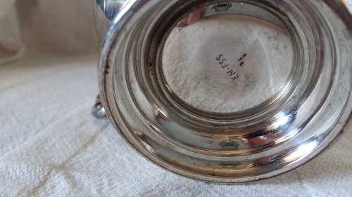 EM-ESS  FOOTED SUGAR BOWL , BLANK VIKING PLATE MADE IN CANADA EP COPPER LEAD MOUNTS.