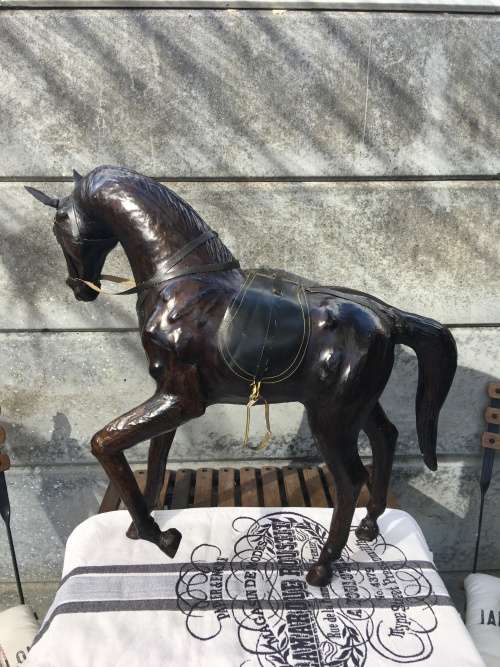 STUNNING LARGE GENUINE LEATHER HORSE STATUE